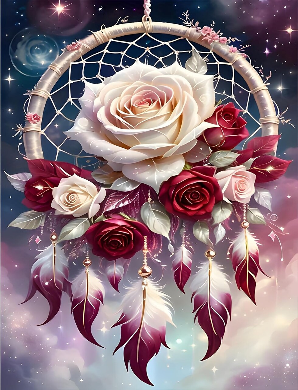Floral Dream Catcher Diamond Painting Kit for Adult Beginner,Dream Rose Pattern Diamond Art Kits,DIY Full Drill Floral Diamond Dot Gem Art for Home Decor 12 x 16 Inch
